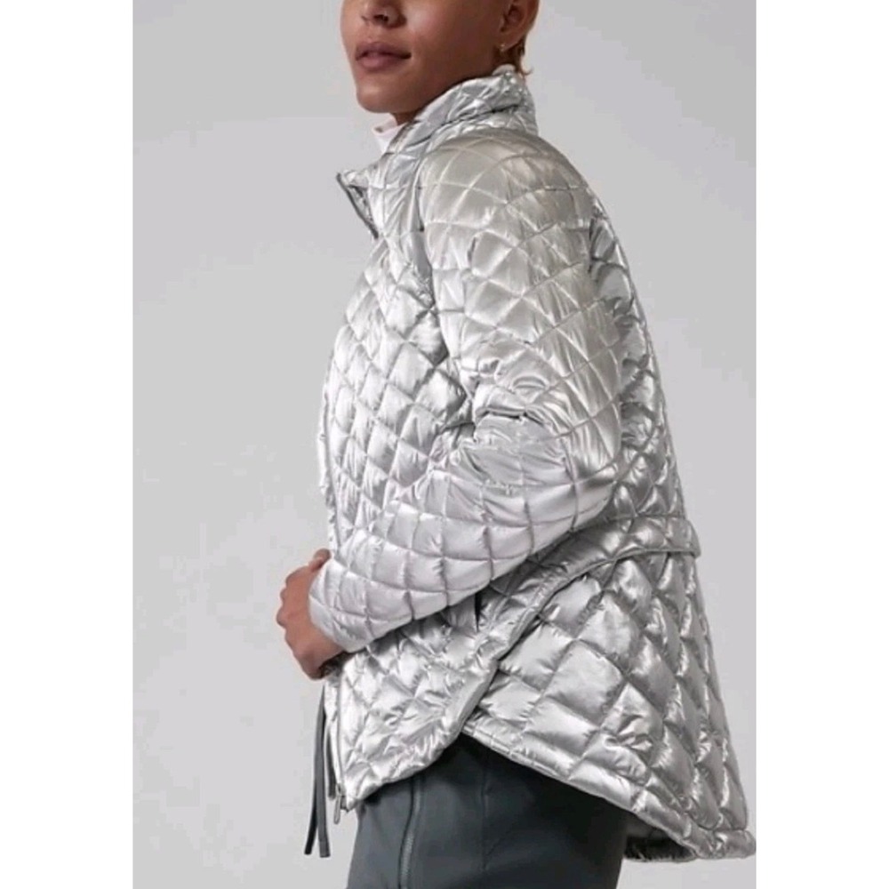Athleta  Whisper Featherless Metallic quilted jacketSilver Zip Jacket sixe L - Picture 5 of 9